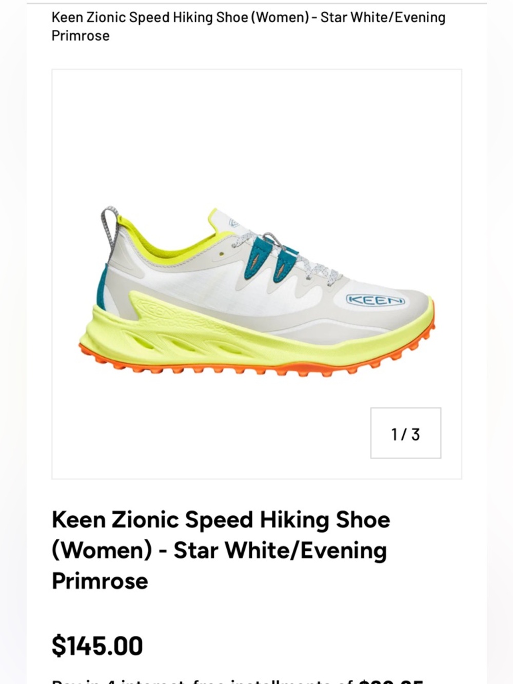 KEEN ZIONIC SPEED LIGHT GRAY/YELLOW